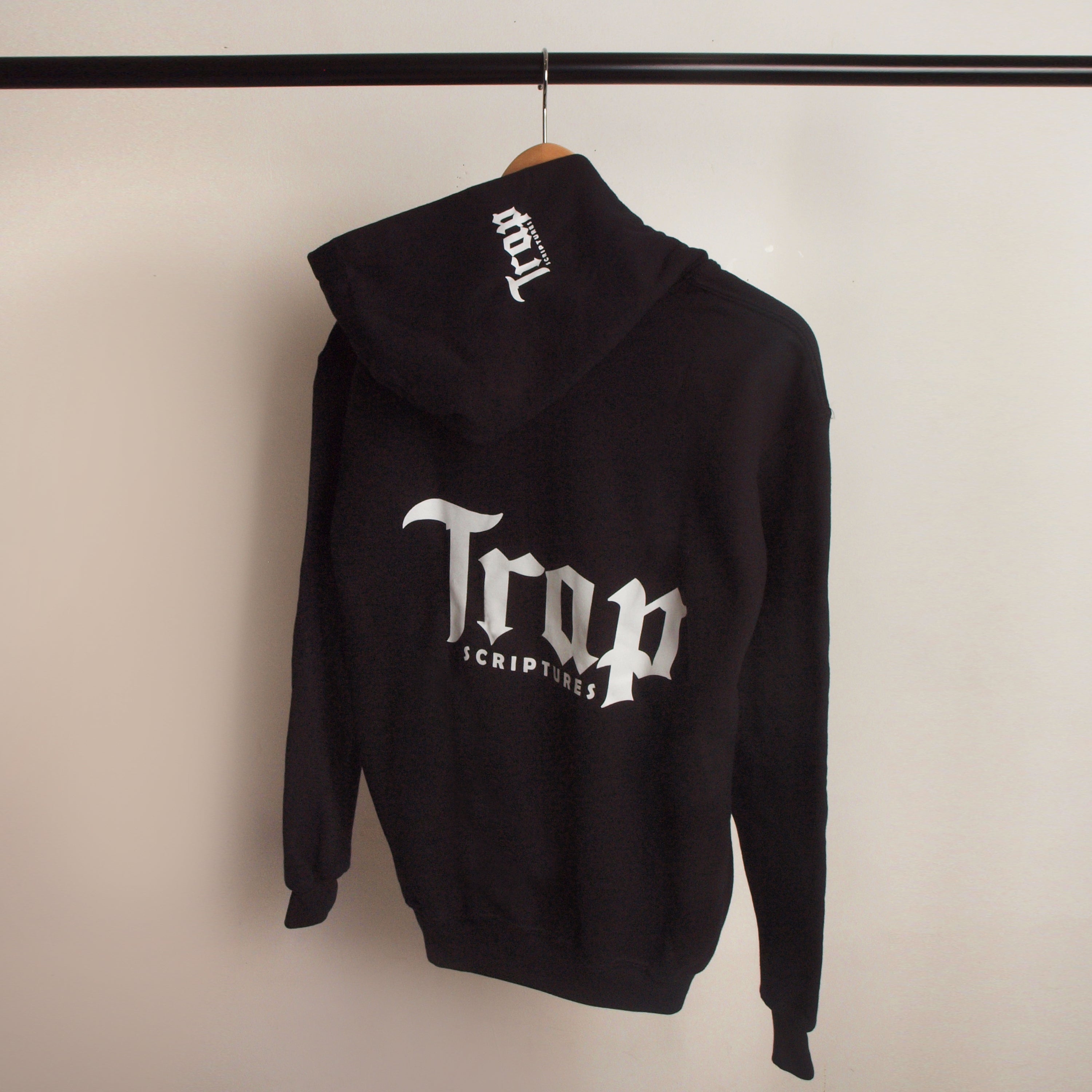 Black and White Trap Scripture Hoodie With Color Option