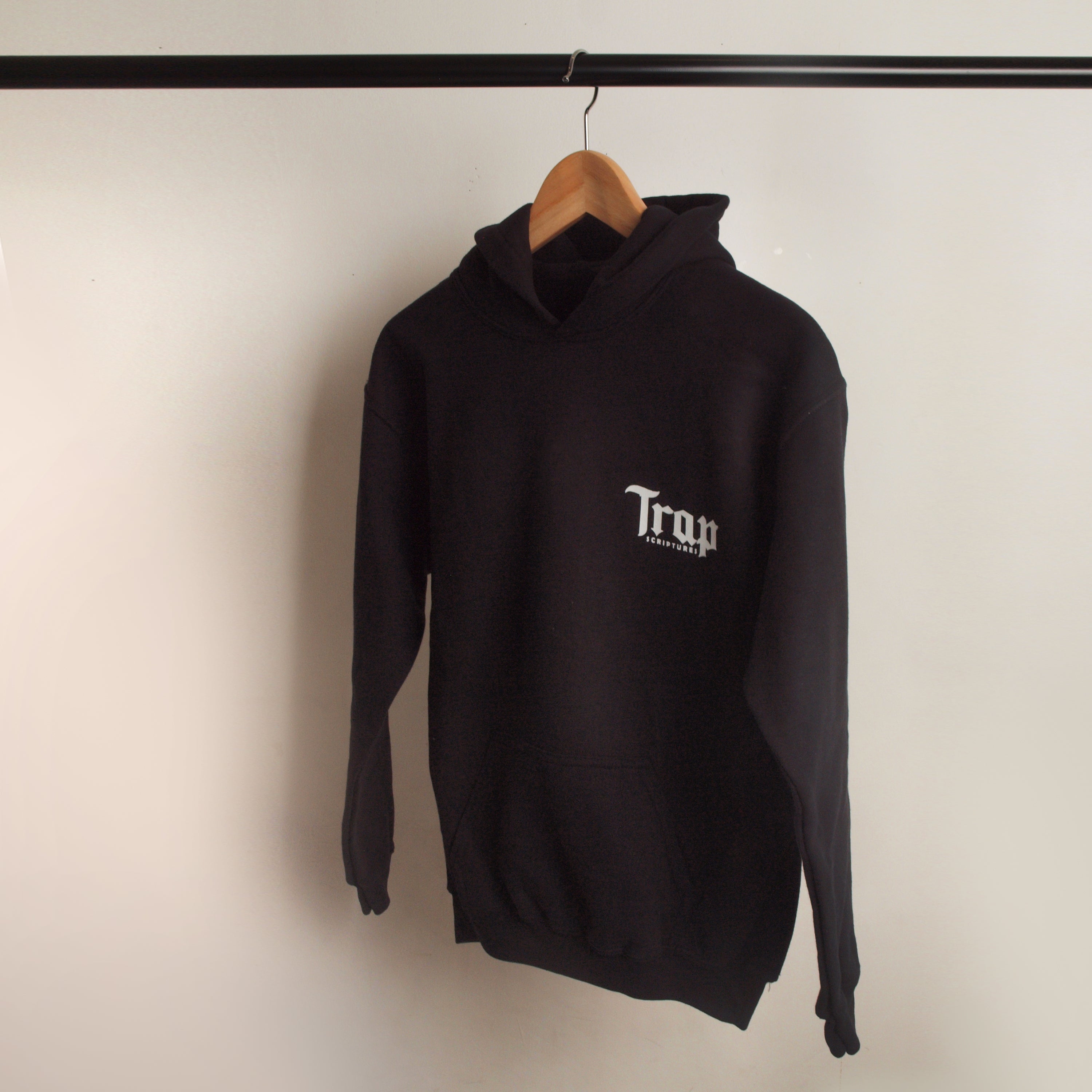 Black and White Trap Scripture Hoodie With Color Option