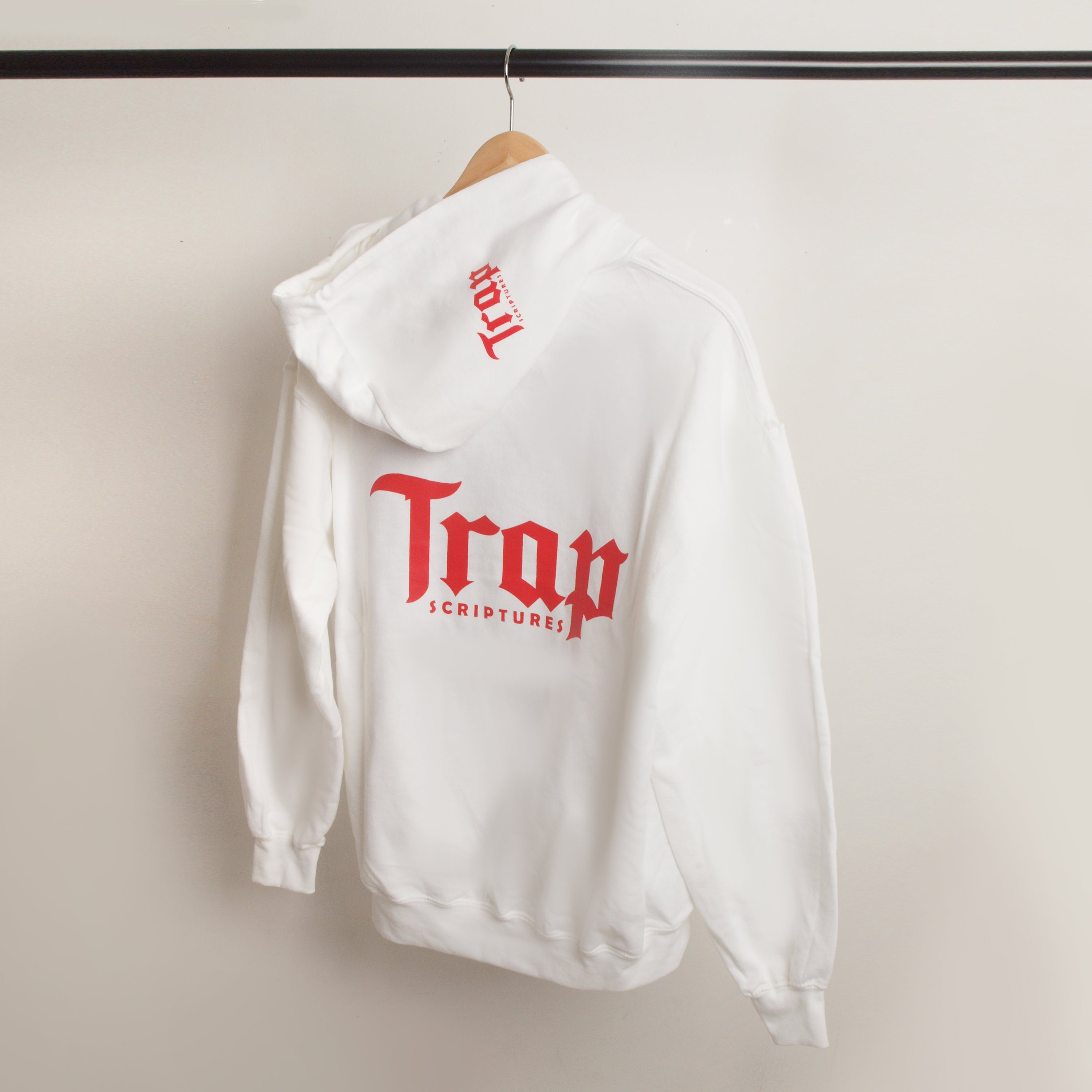 White and Red Trap Scriptures Hood and Color Options