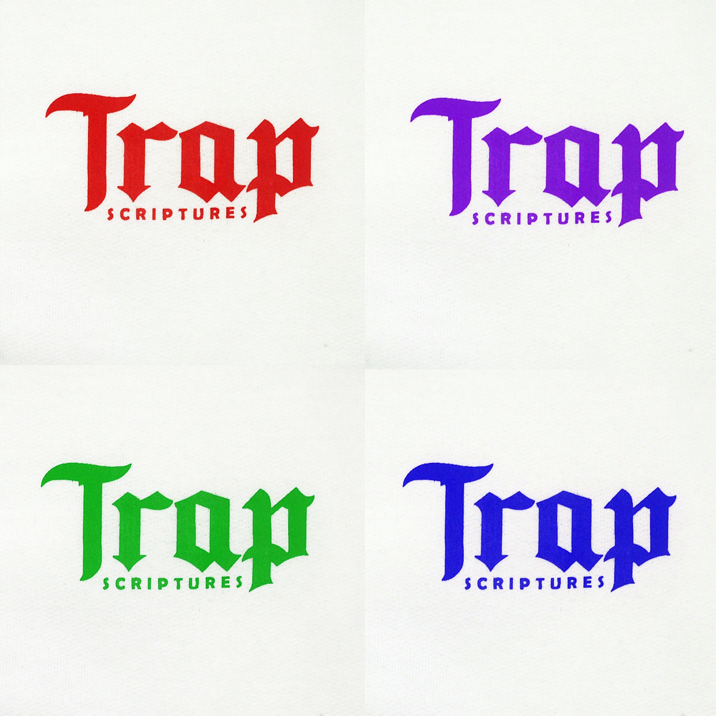 White and Red Trap Scriptures Hoodie plus Color Options
