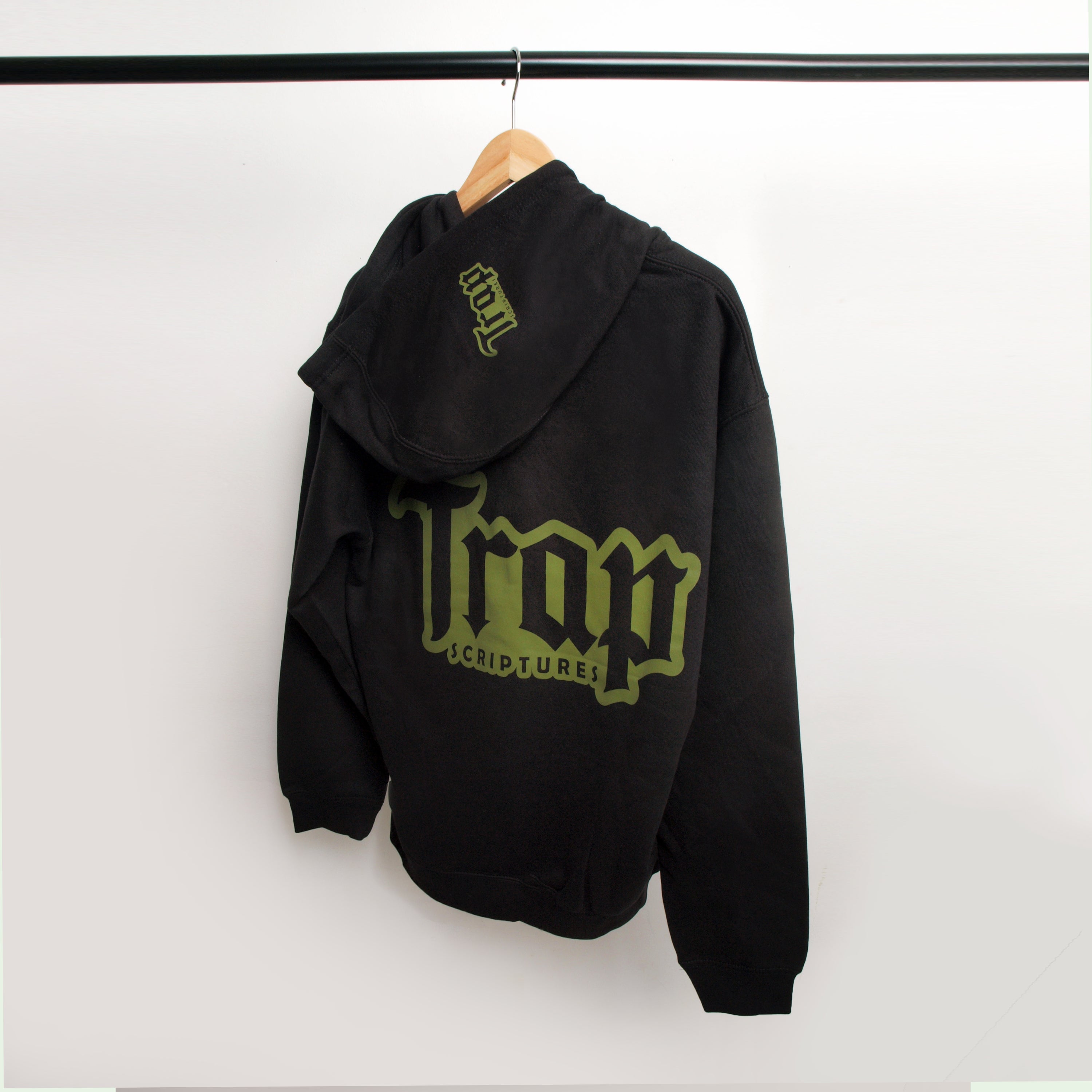 Black And Olive Trap Scriptures Hoodie